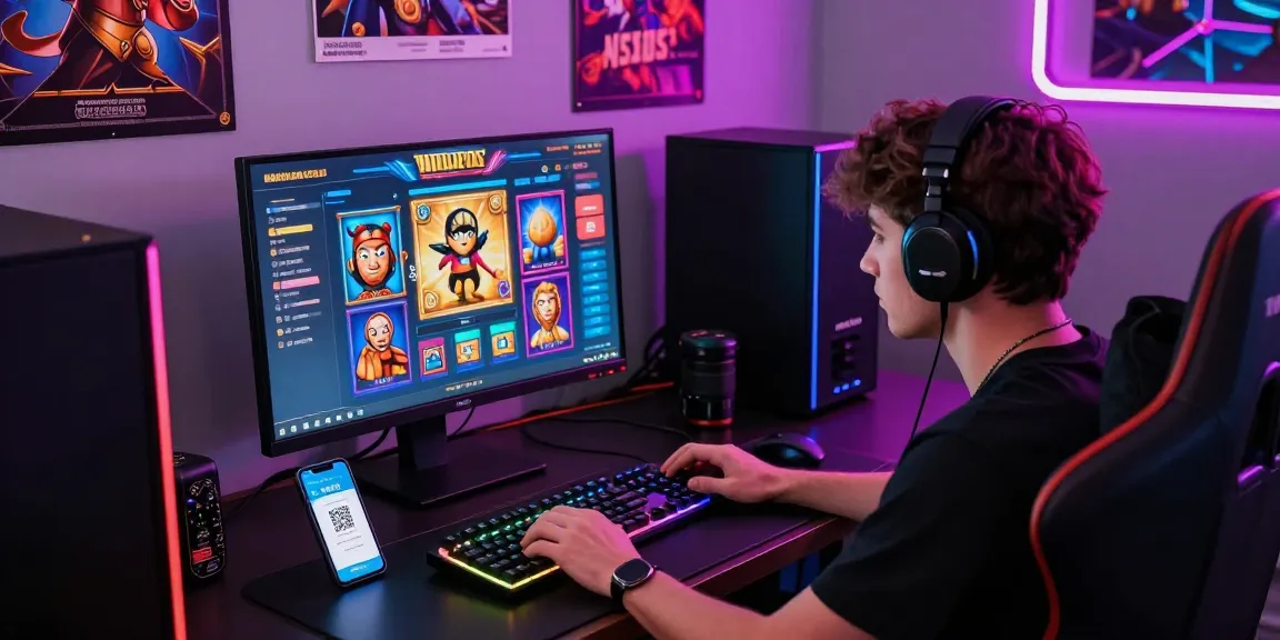 Engaging scene of online gaming with a focus on slot depo 1000 deposit options, featuring a player at a colorful gaming setup.