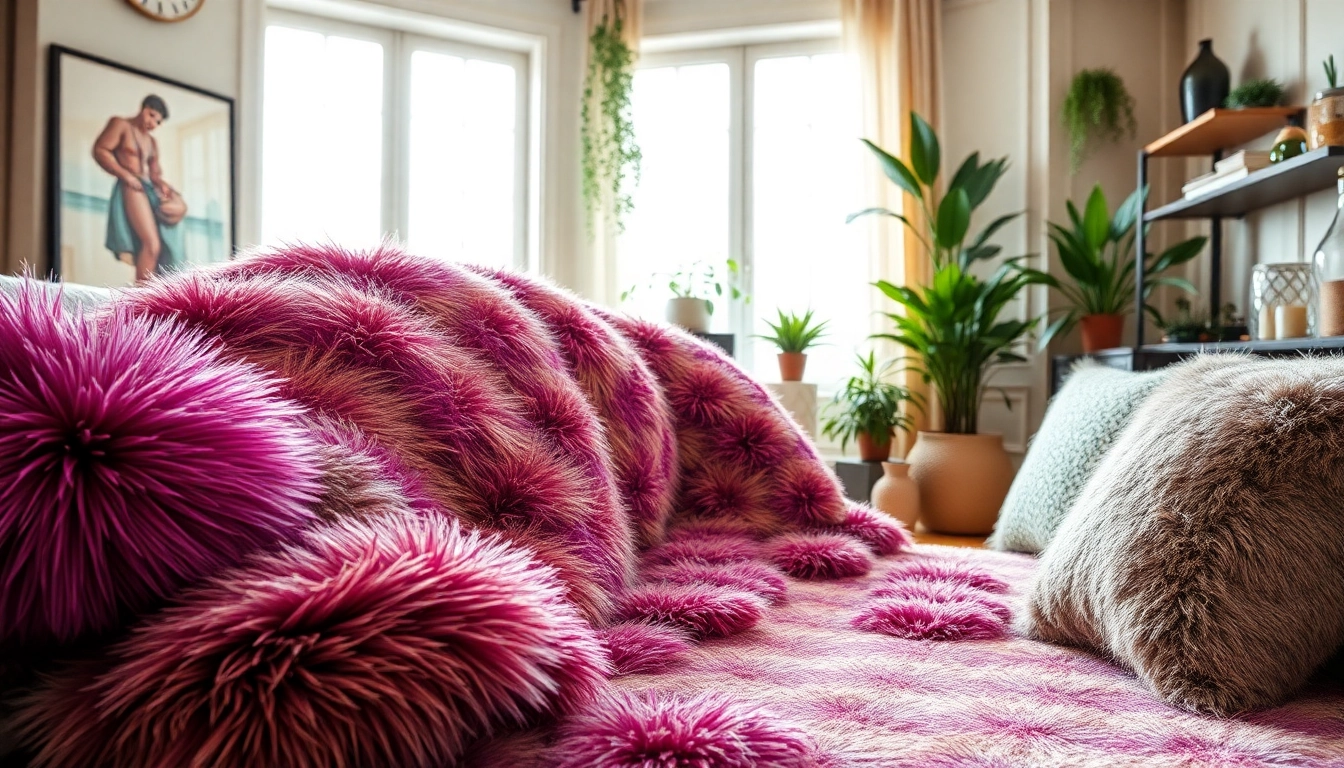 Imitatie bont stof in een stijlvol interieur, toont texturen en patronen.