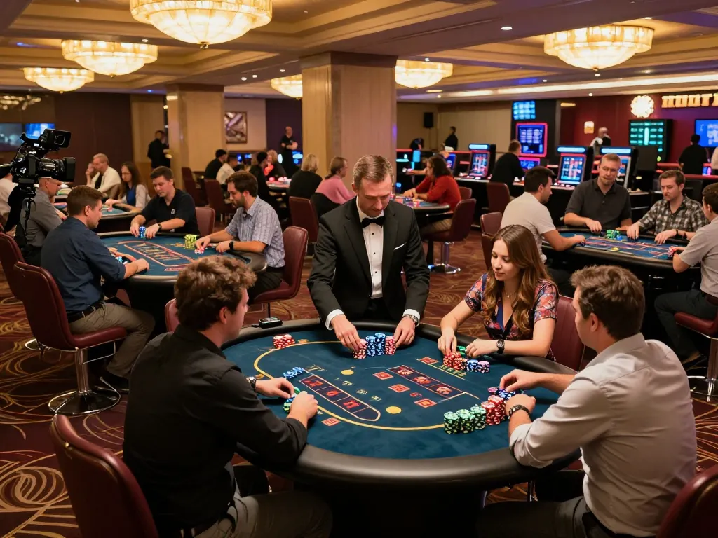 Players placing bets at FC88 casino table, excitement fills the air with vibrant atmosphere