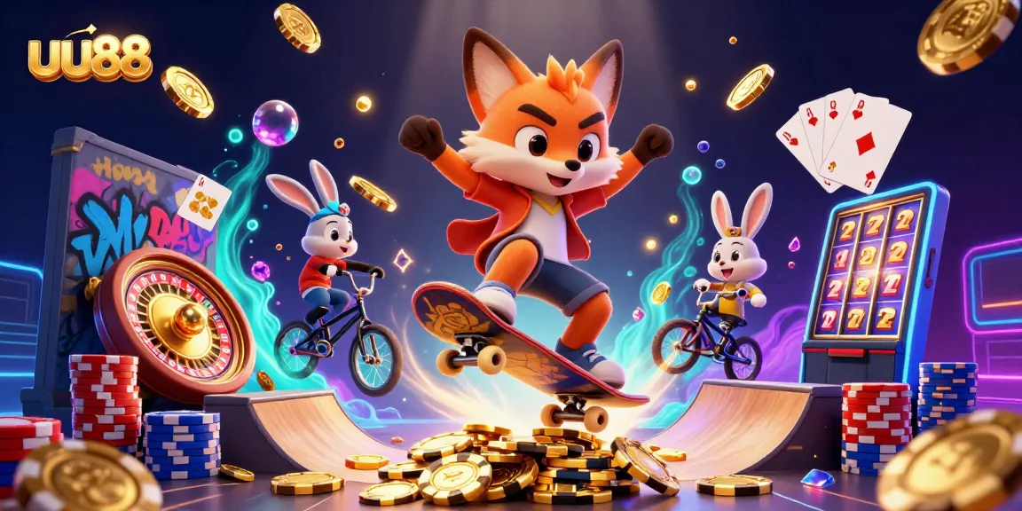 uu88 shows a lively 3D scene with casino themes featuring animated characters in action.