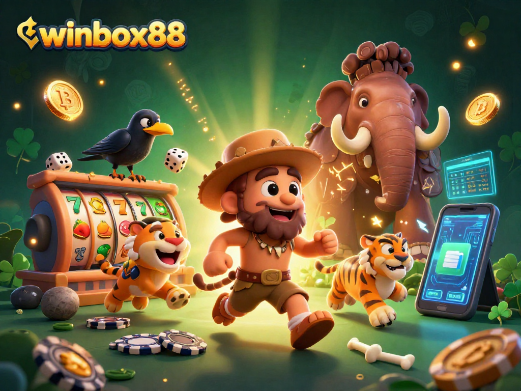 Experience the excitement of winbox88 with engaging casino gameplay, featuring vivid slot elements and characters.
