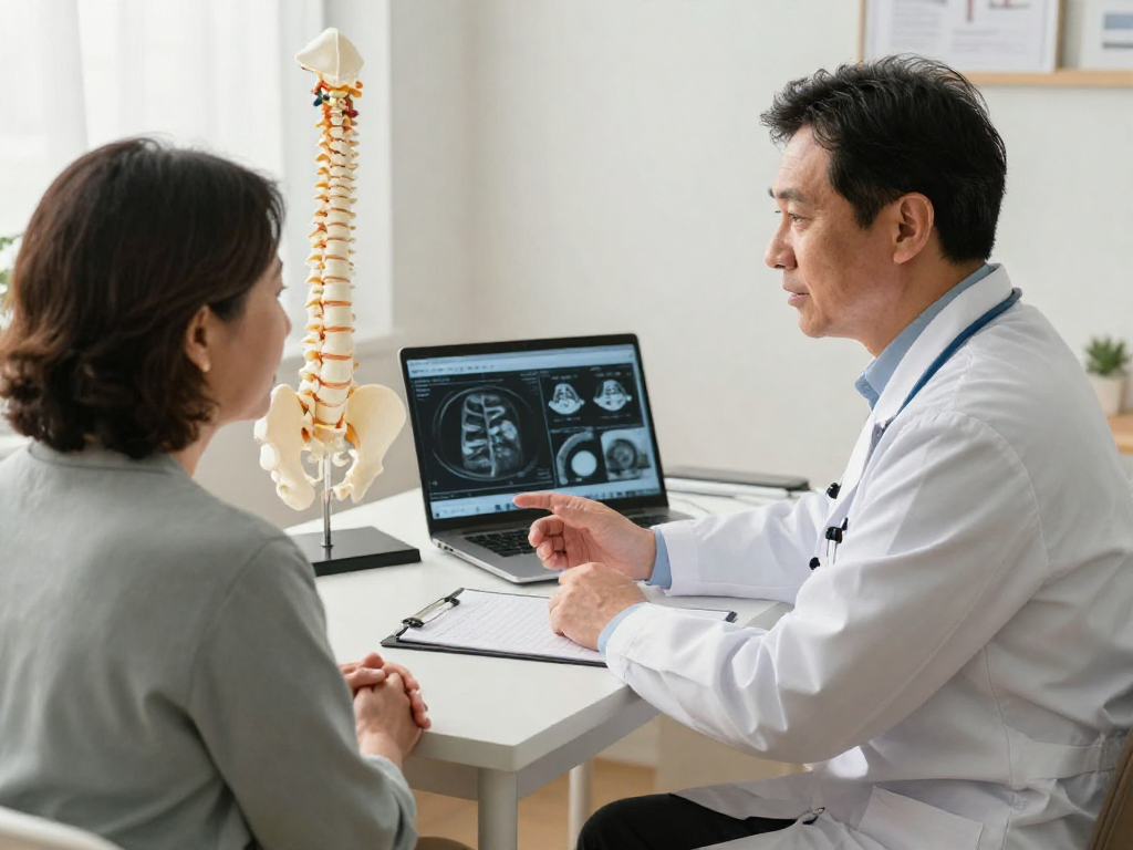 In-depth consultation about bel fıtığı ameliyatı in a medical setting, showcasing patient care.