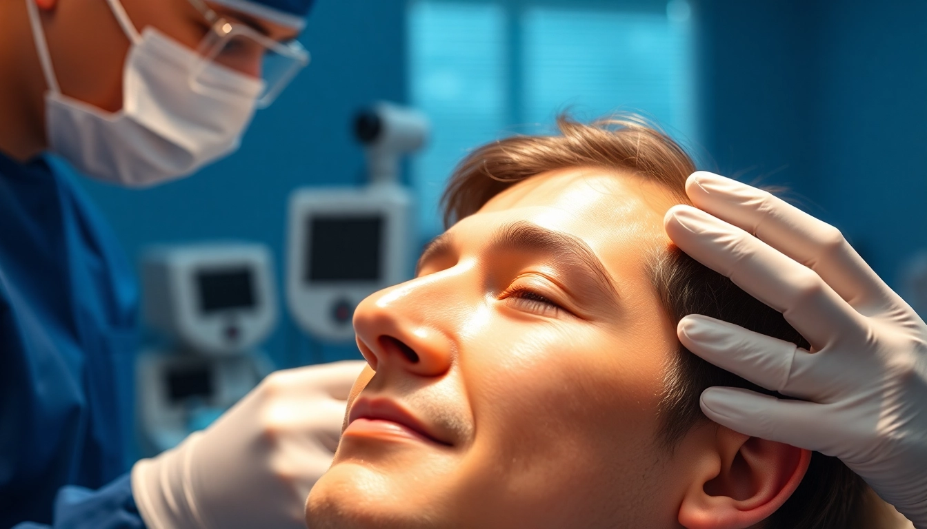 Hair transplant turkey procedure showcasing a skilled surgeon attending to a patient in a calming clinic.