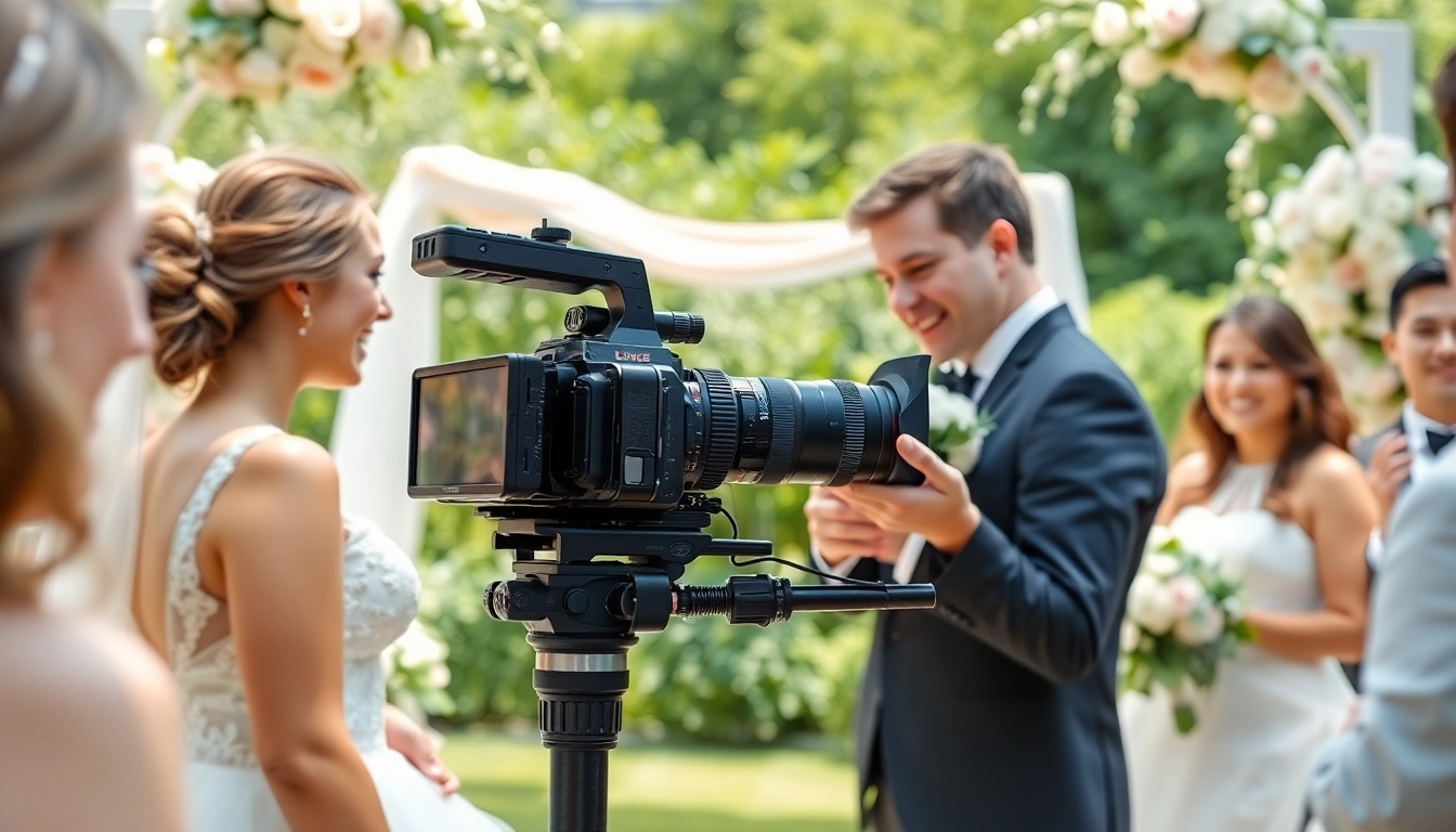 Edmonton videographer capturing a heartfelt wedding moment in an outdoor garden setting.