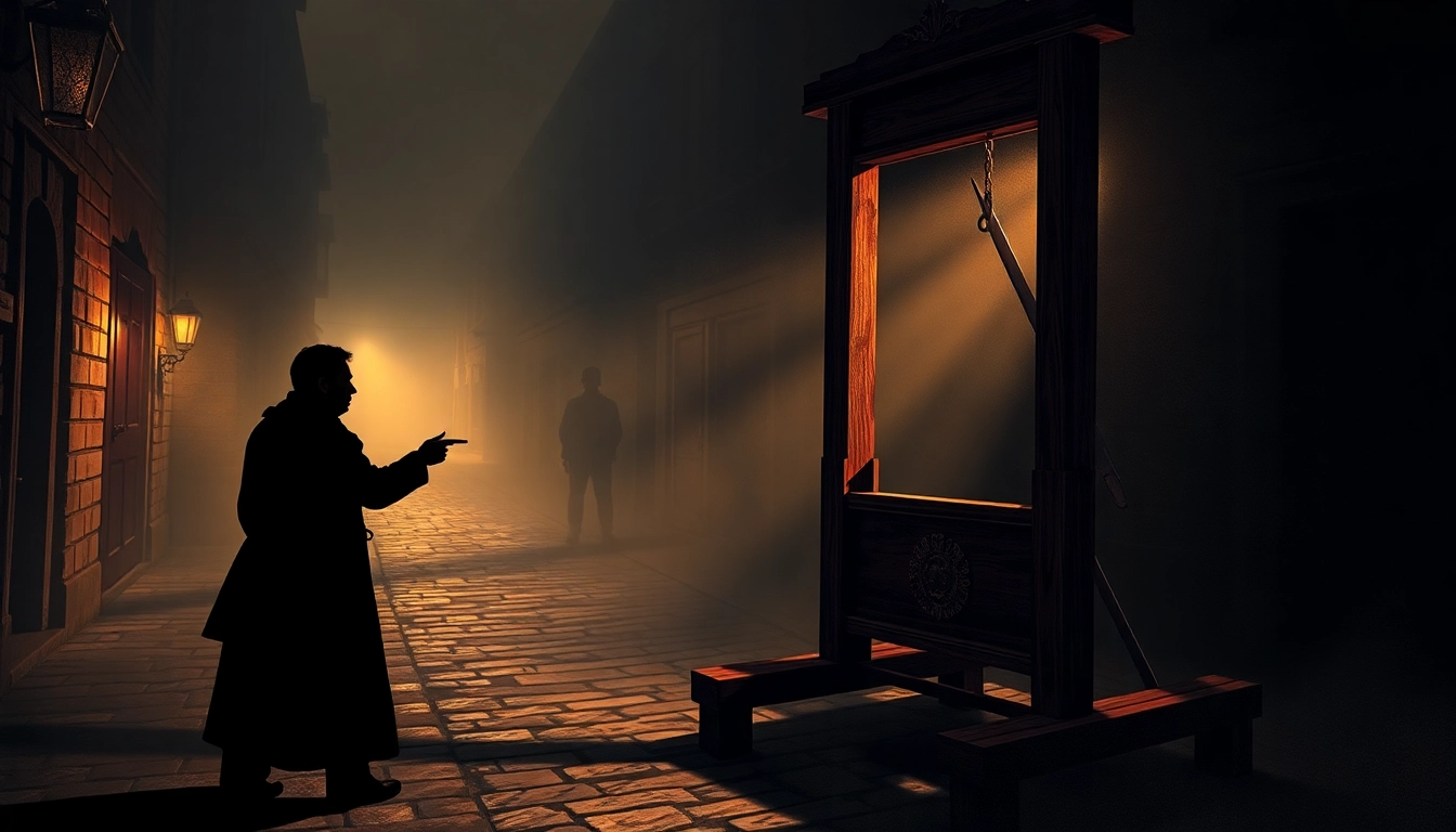 Explore the historical significance of the guillotine origin phrase in this detailed illustration.