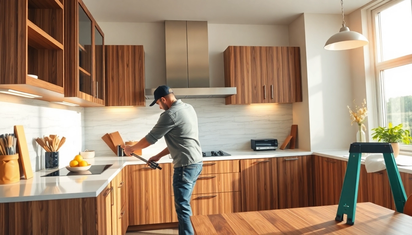 Enhancing spaces with kitchen installation near me showcasing a skilled installer at work.