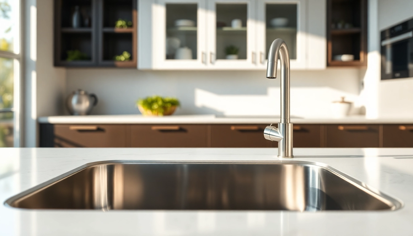 Stylish steel sink featured prominently in a modern kitchen.