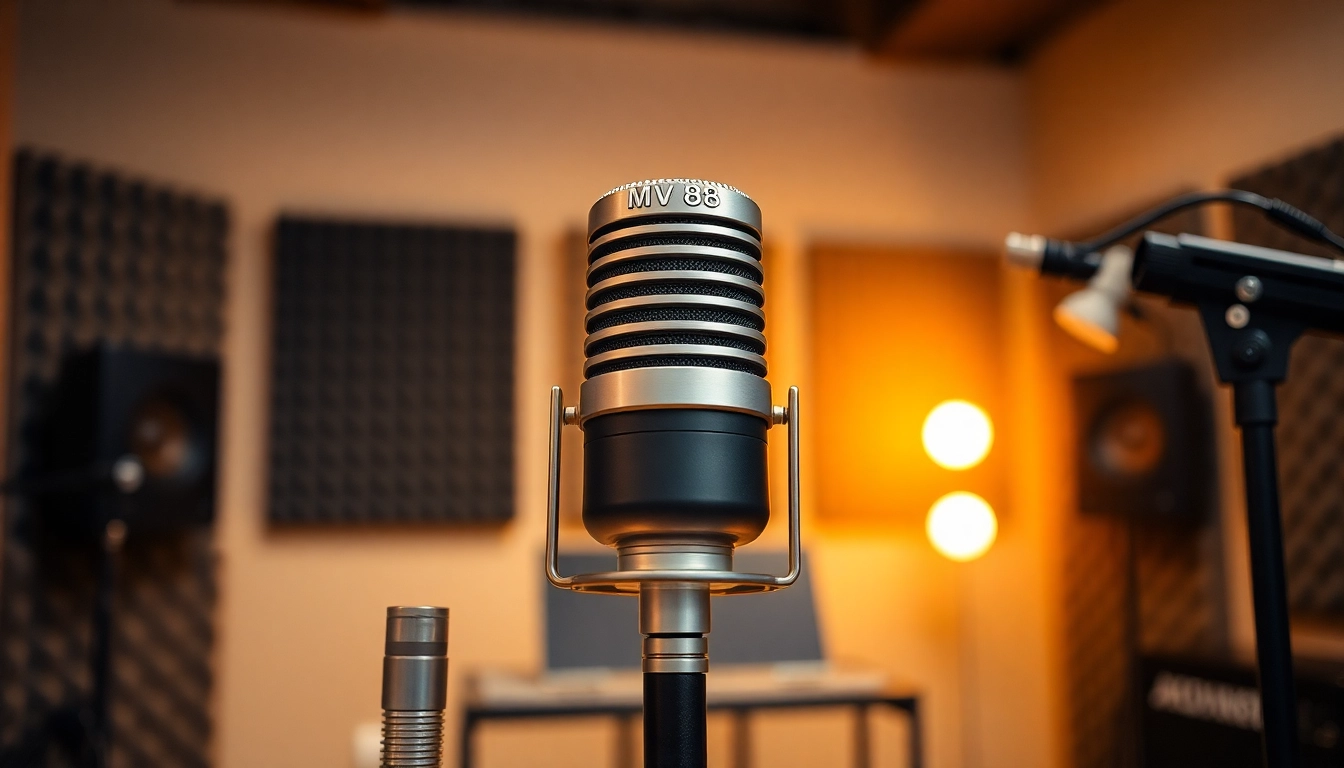 Capture the essence of MV 88 microphone showcasing its design in a studio setting.
