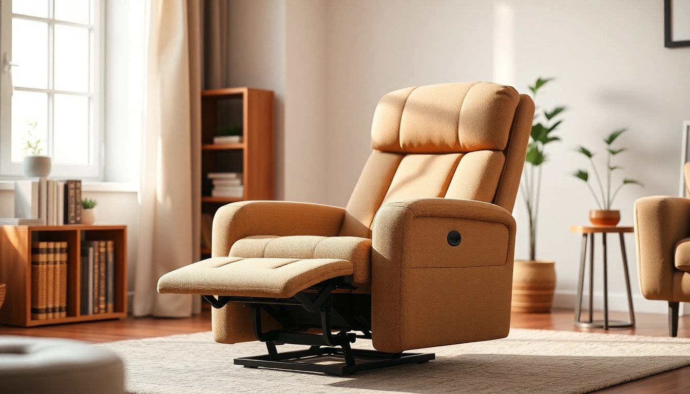Experience the comfort of a power lift chair with heat and massage set in a cozy living room.