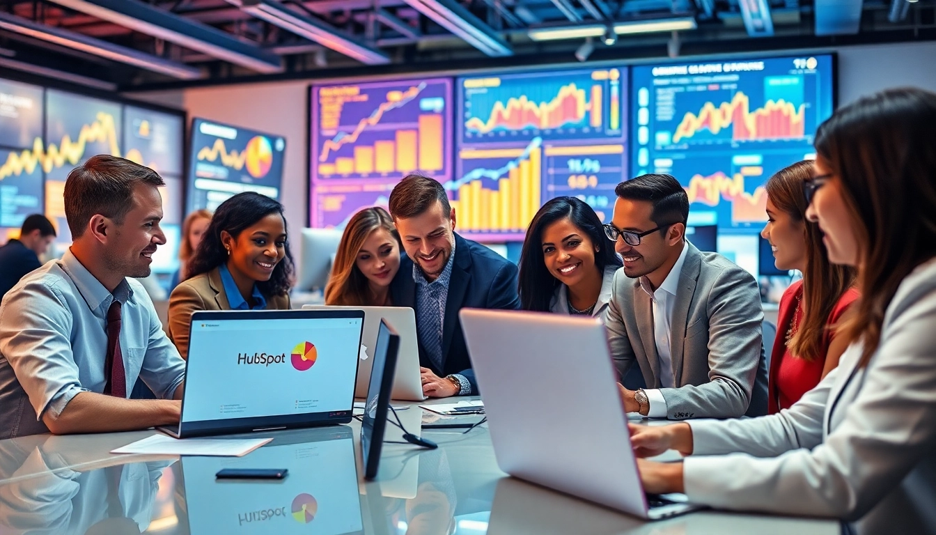 Explore how HubSpot CRM free enhances teamwork in a vibrant office setting.