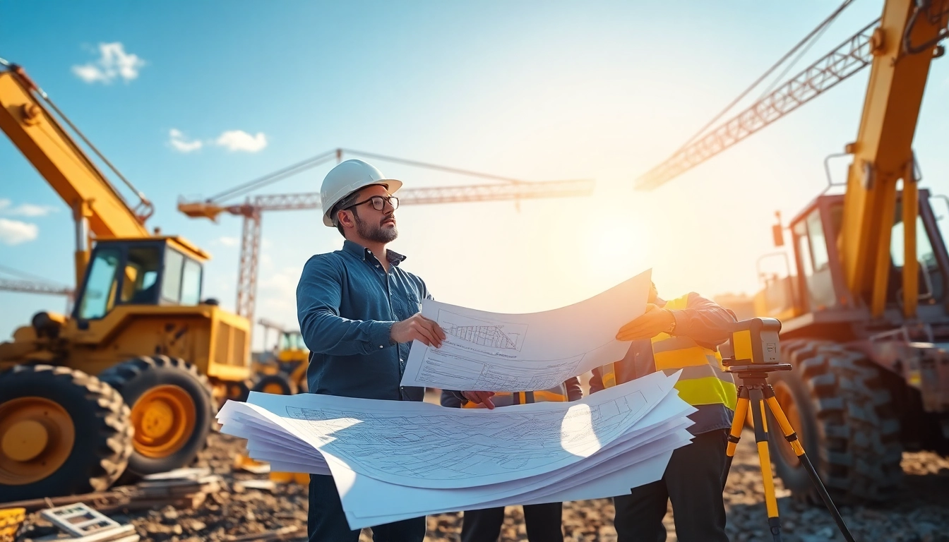 Showcase of engineering services in a vibrant construction environment, highlighting collaboration and innovation.