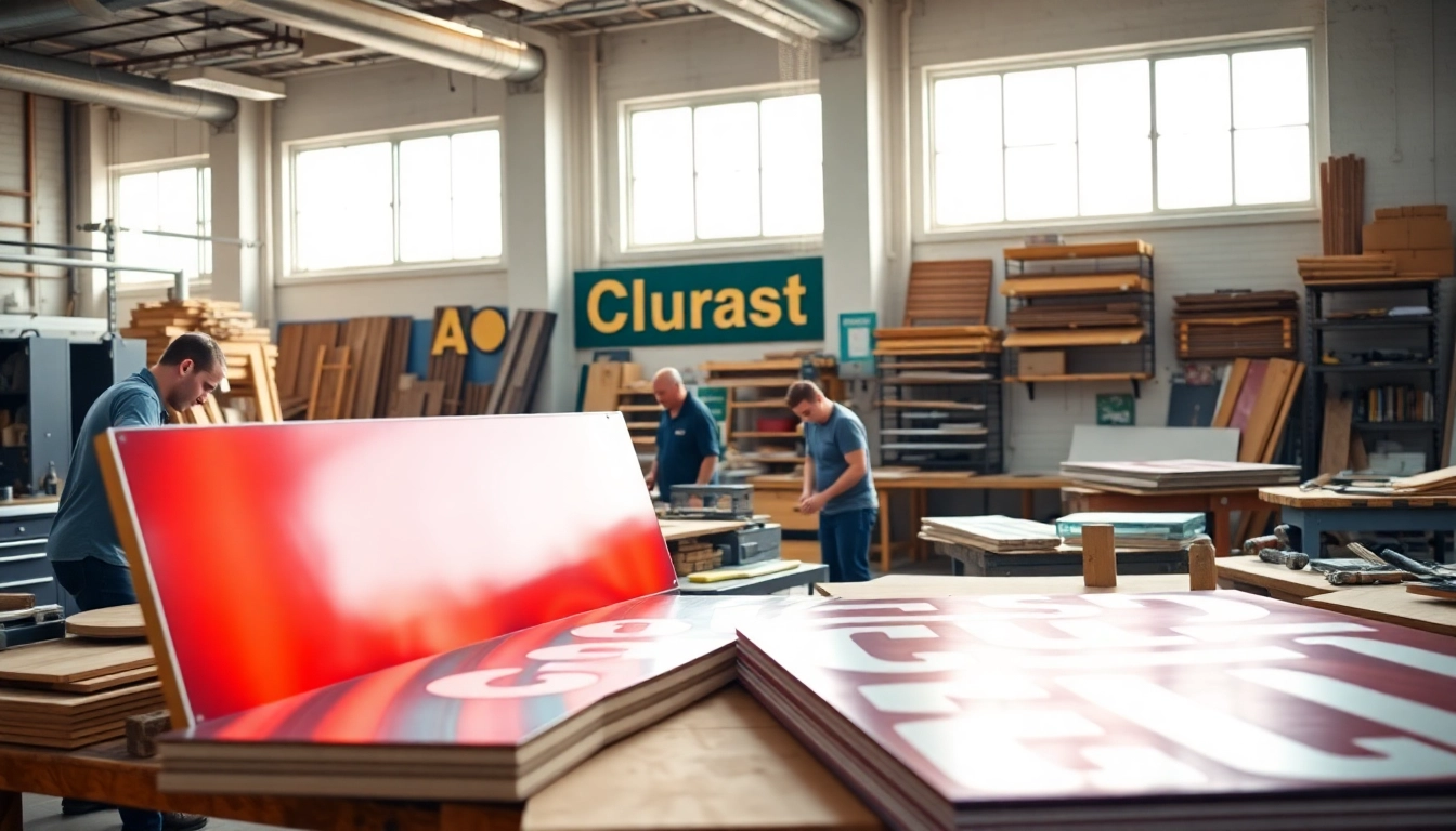 Quality crafted signs from a top sign company Edmonton in a bustling workshop setting.