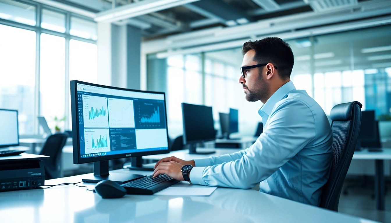 Utilizing the best sales navigator scraping tool in a modern workspace, showcasing dual monitors and a professional setup.