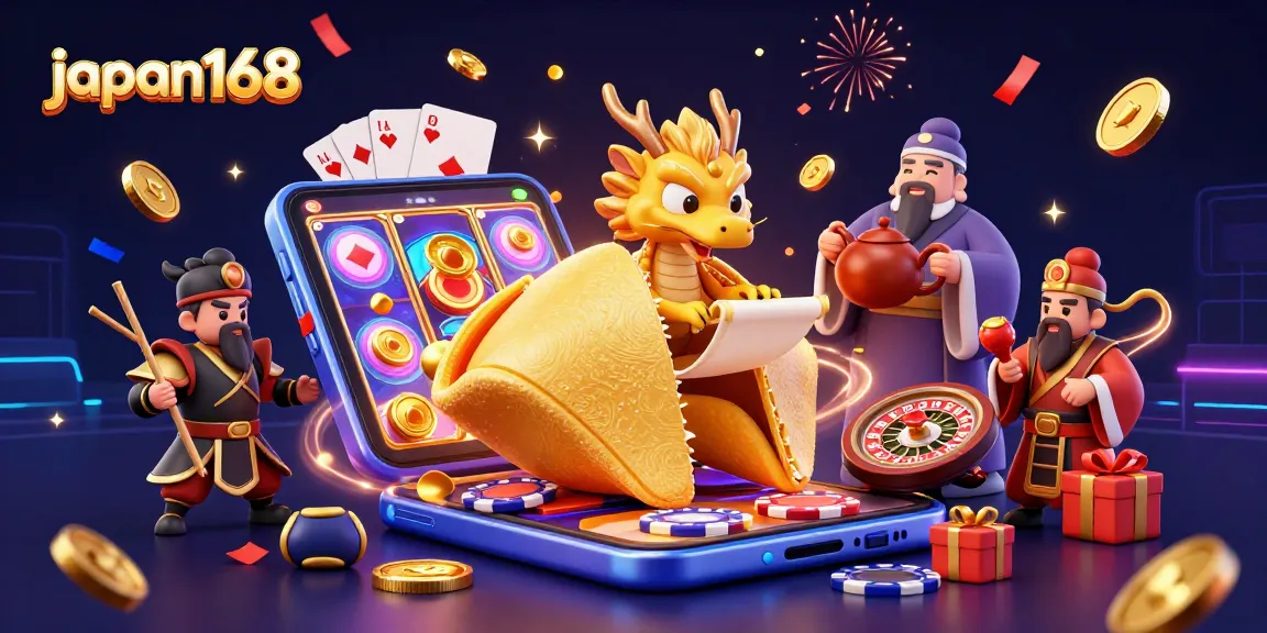 Engage with the vibrant gameplay at japan168 featuring spinning reels, golden coins, and magical elements.