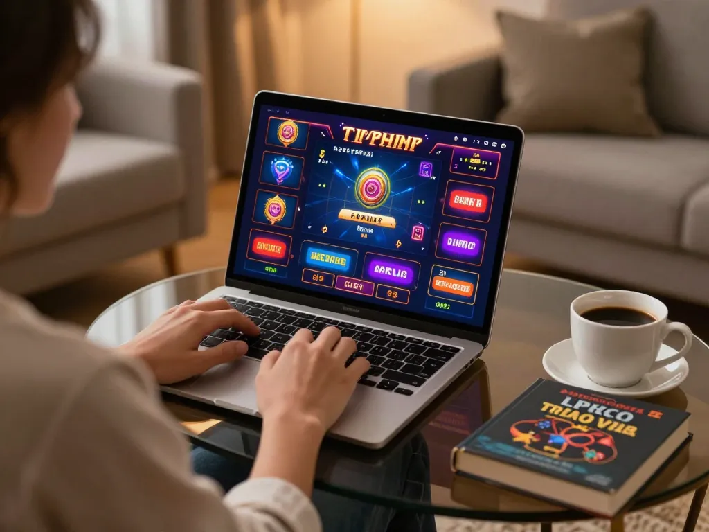 Experience immersive online gameplay with uu88 okwin in a stylish home setup featuring a vibrant casino game interface.