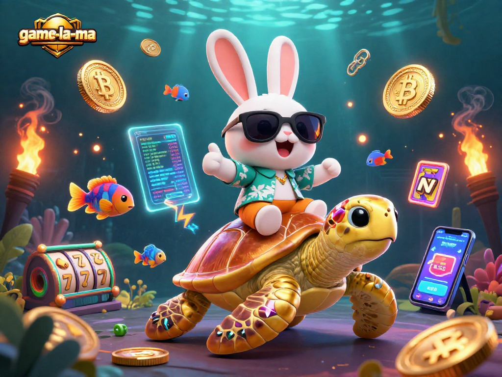 Engage with exciting gaming adventures at game-la-ma featuring a lucky rabbit in a vibrant casino scene.