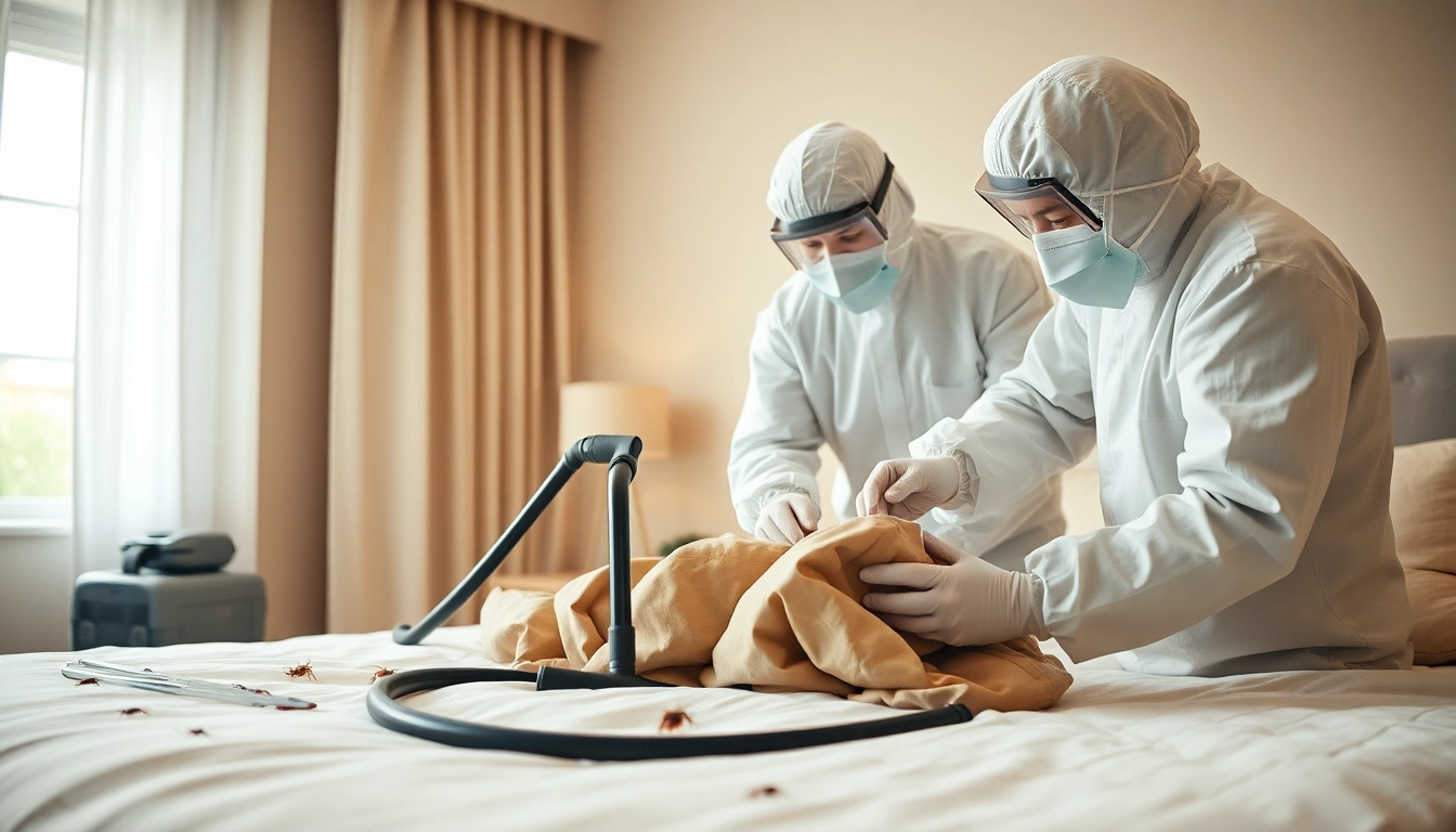 Display of a professional bed bug treatment in a cozy bedroom highlighting expert inspection techniques.