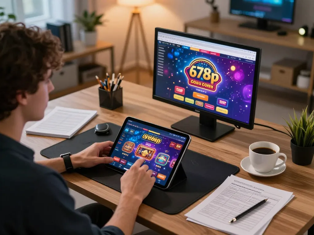 A player strategizes while using 678vip com for an online casino experience, capturing the essence of interactive gaming.