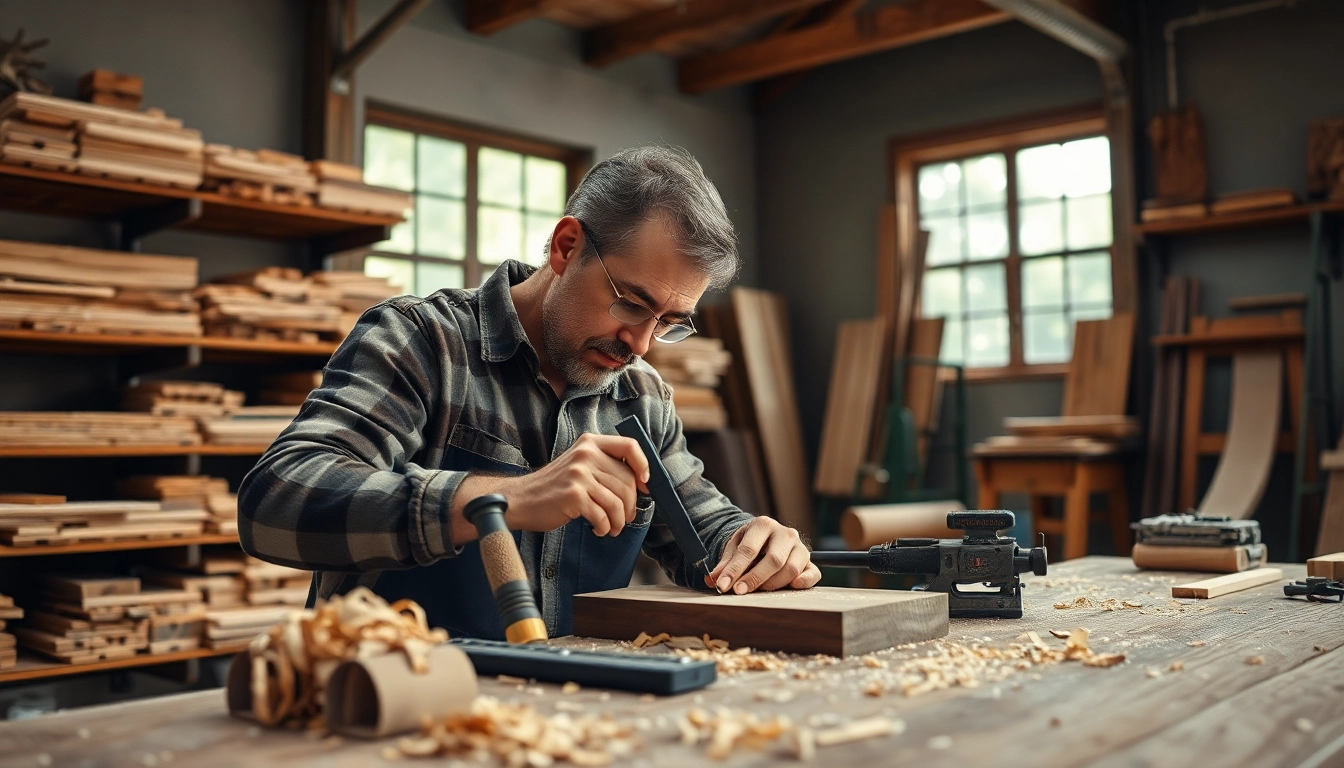 Engaged in carpentry apprenticeship, a skilled carpenter creates wooden furniture in a bright workshop.