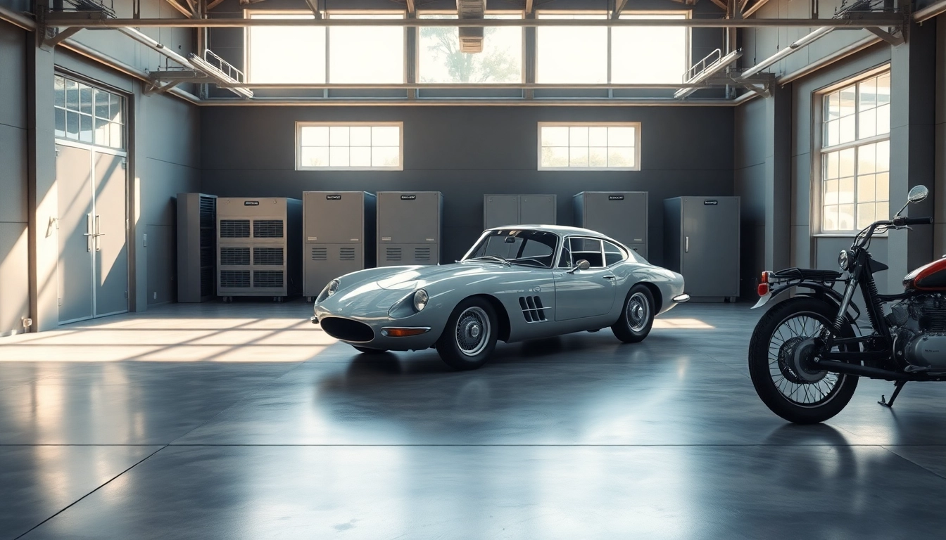 Secure classic car storage facility showcasing a vintage vehicle in optimal condition.