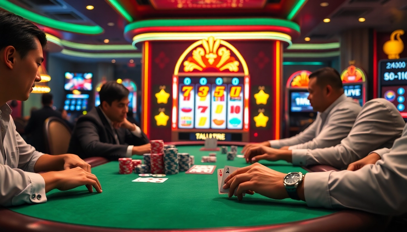 Engage with the vibrant gambling atmosphere at trang chủ thabet featuring a lively poker table.