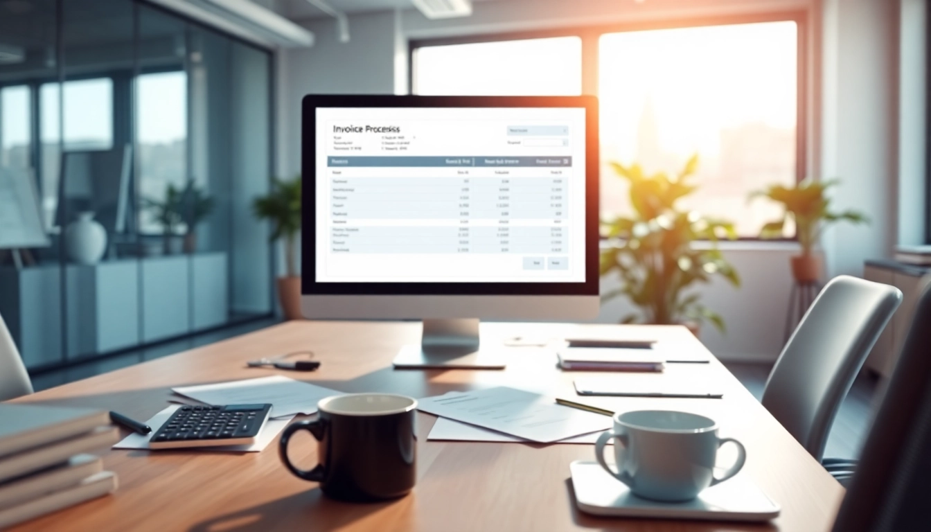 Showcase invoice processing software in action, emphasizing efficiency and modern technology.