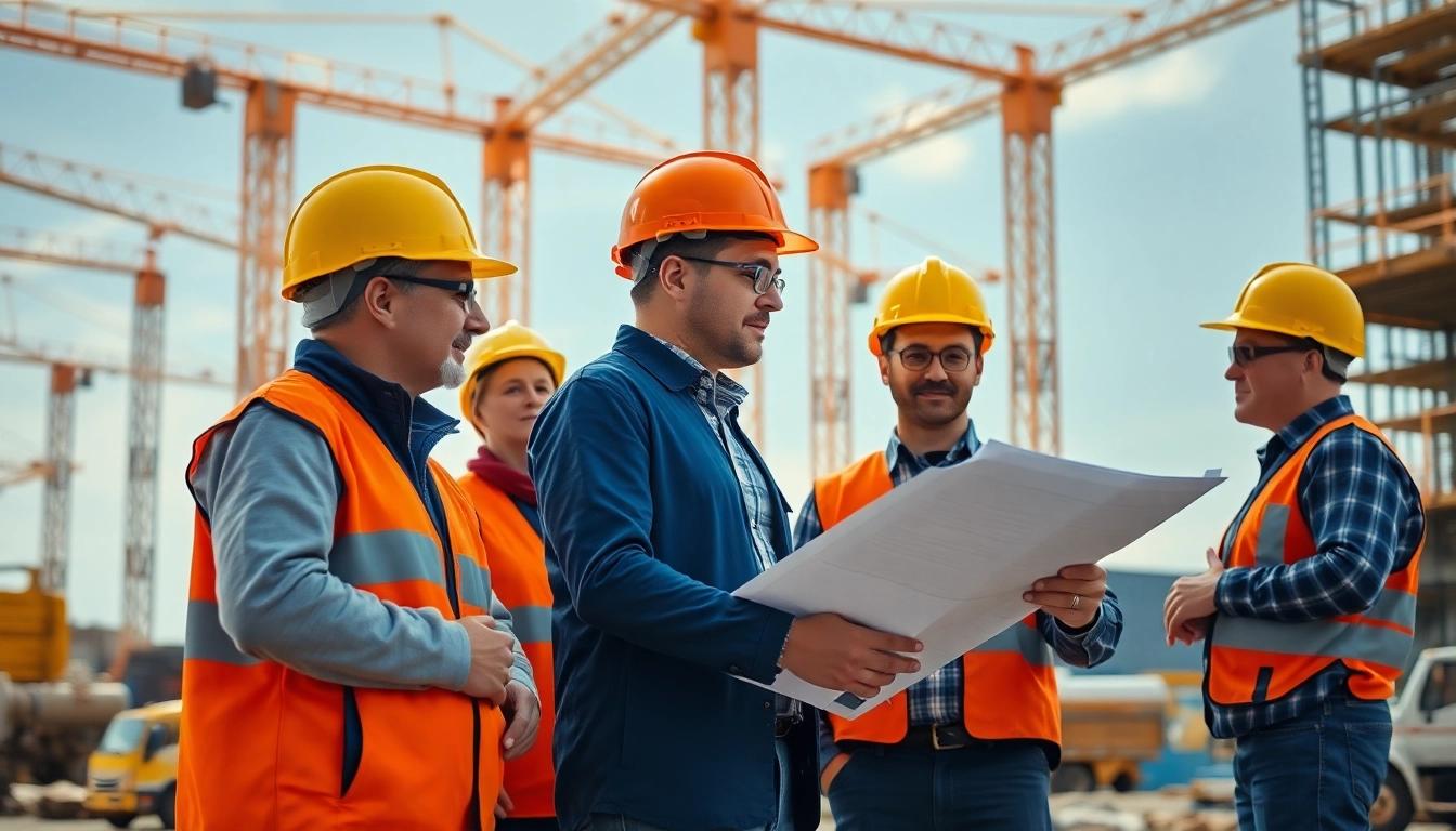 New Jersey General Contractor team collaborating on a large construction site with dynamic elements.