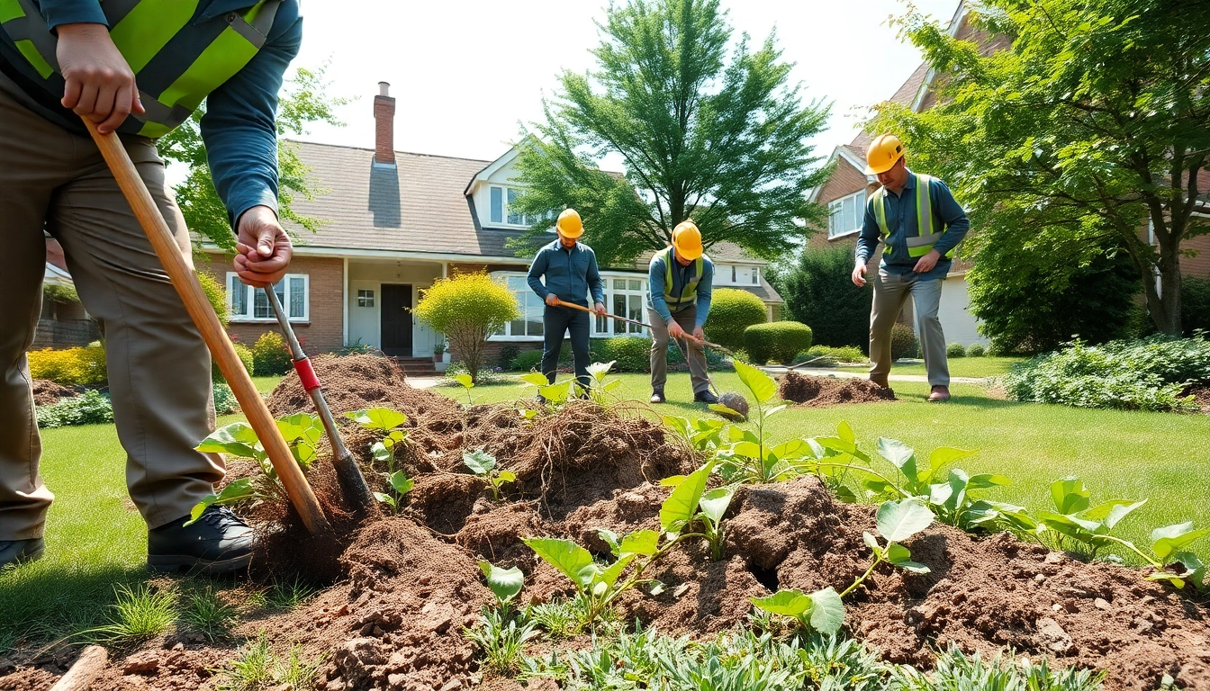 Japanese Knotweed Removal by experts in garden setting with professional equipment.