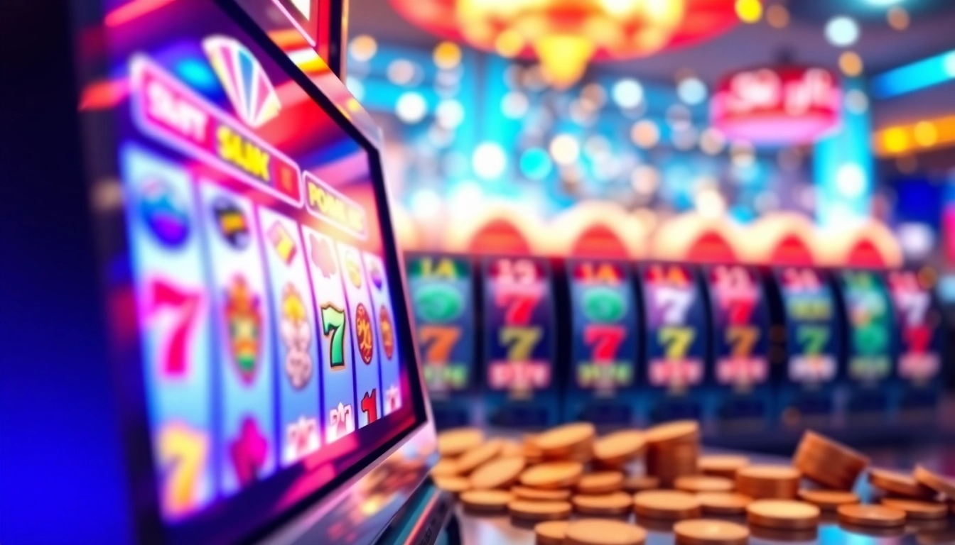 Permainan slot depo 1k yang menarik dengan mesin slot digital dan simbol berwarna-warni.