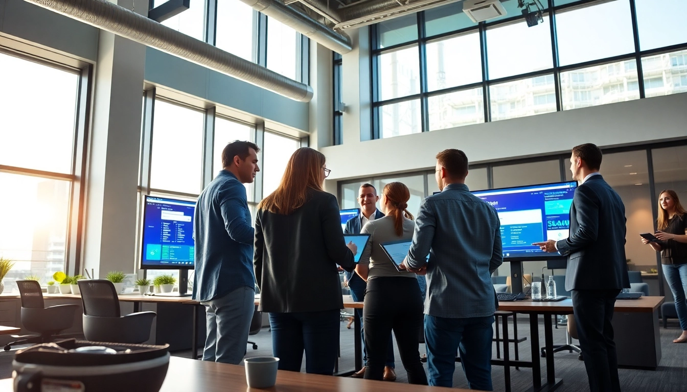 Visualize the enterprise search engine data analysis in a modern office setting.