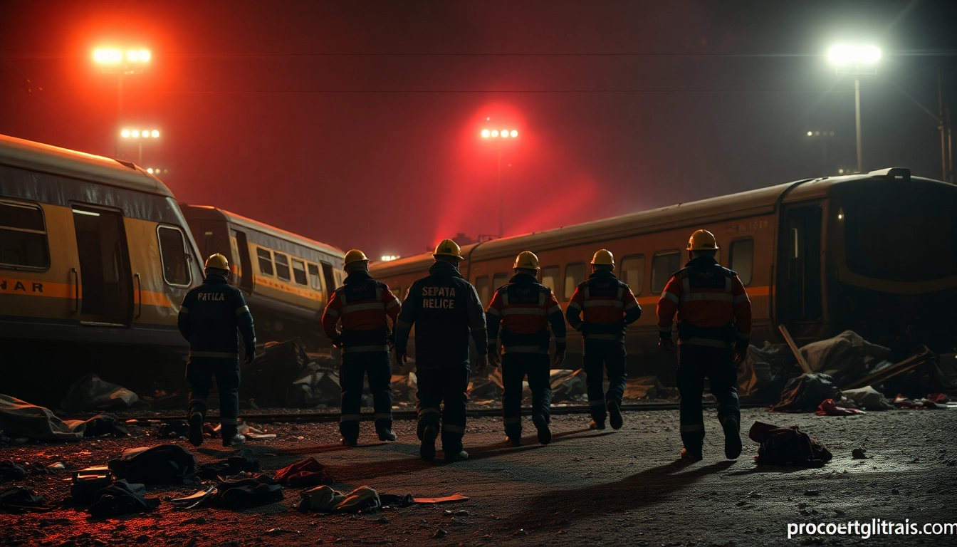 First responders diligently assess the Spain train crash aftermath amidst wreckage and chaos.