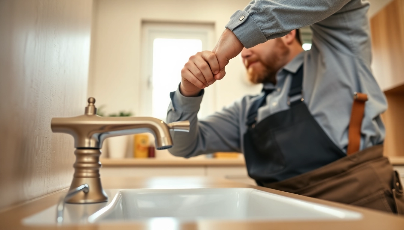 Expert plumbers knightdale repairing a sink in a well-lit kitchen environment, showcasing professionalism.