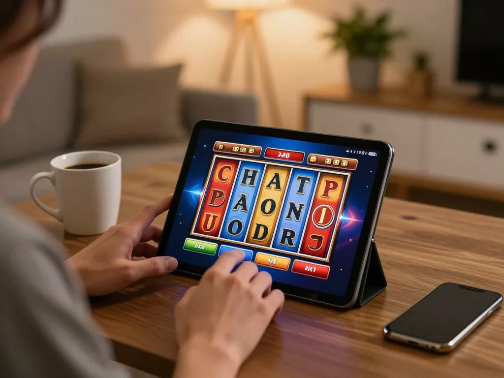 Engaging in online slot gaming with an akun demo in a cozy home setup, showcasing strategic play and relaxation.