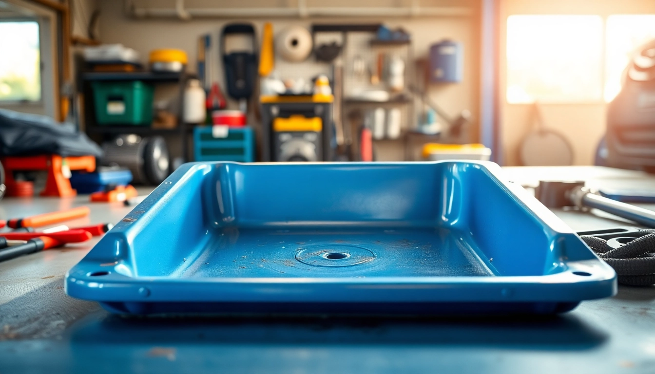 Efficiently capturing oil with a high-quality Oil Drain Pan in a well-organized garage.