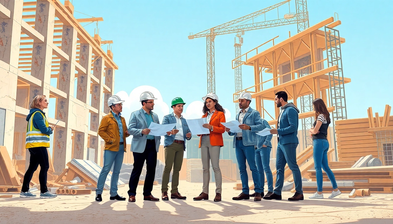 Engaged team of a construction member organization collaboratively working on a building project.