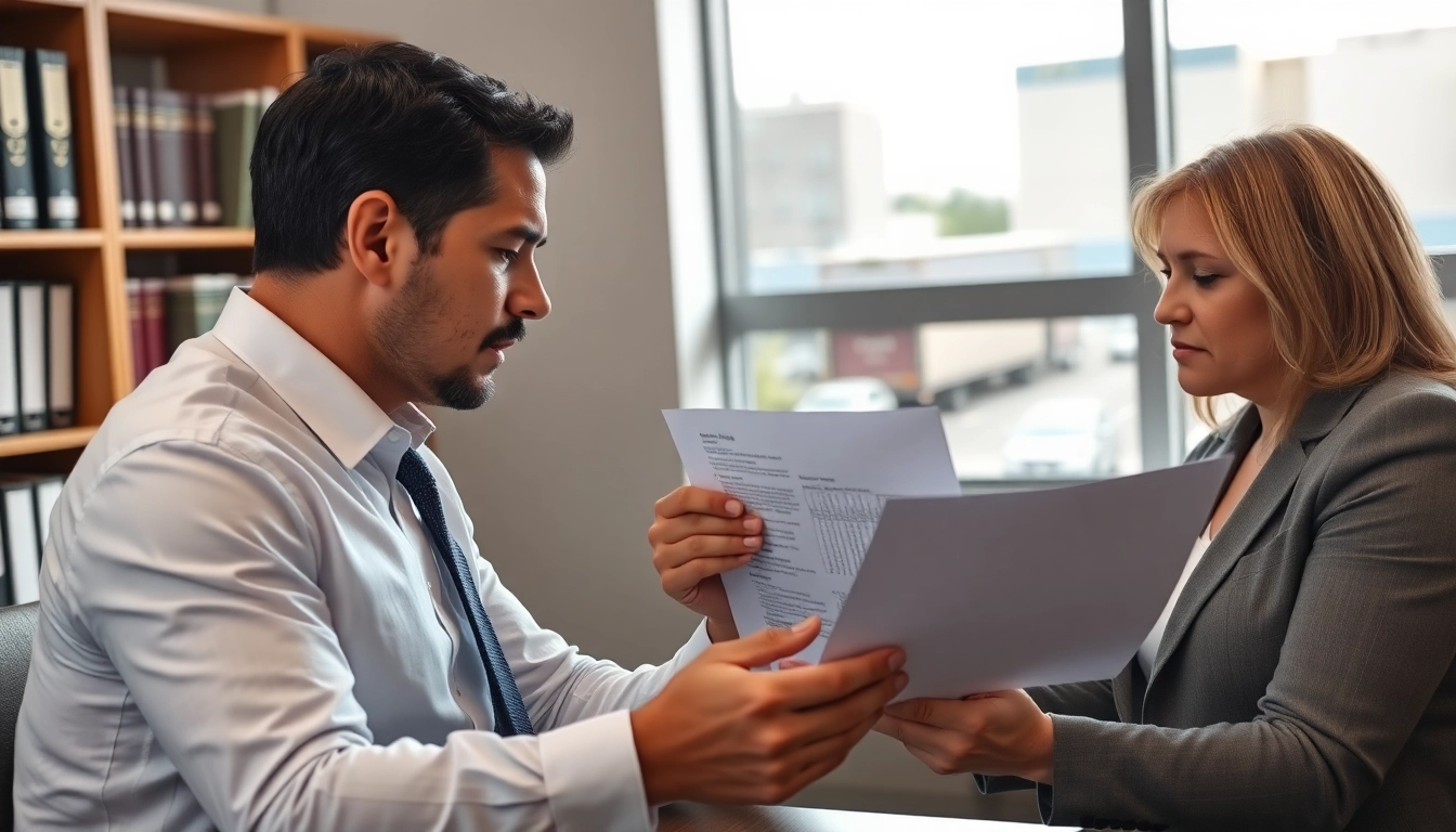 Clearwater truck accident attorney consulting with a client in an office, providing expert legal advice.
