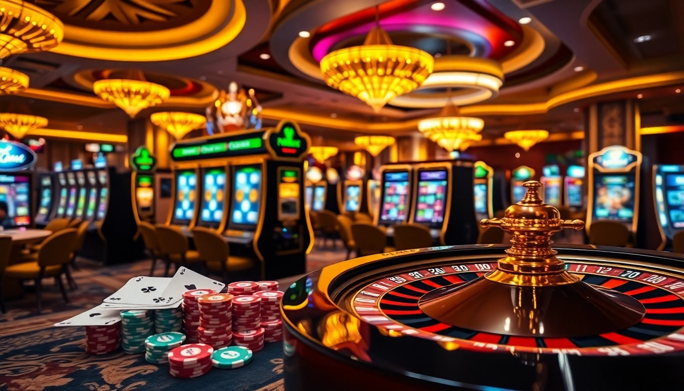 Experience the thrill of link slot gacor in a glamorous casino scene with captivating slot machines and vibrant action.