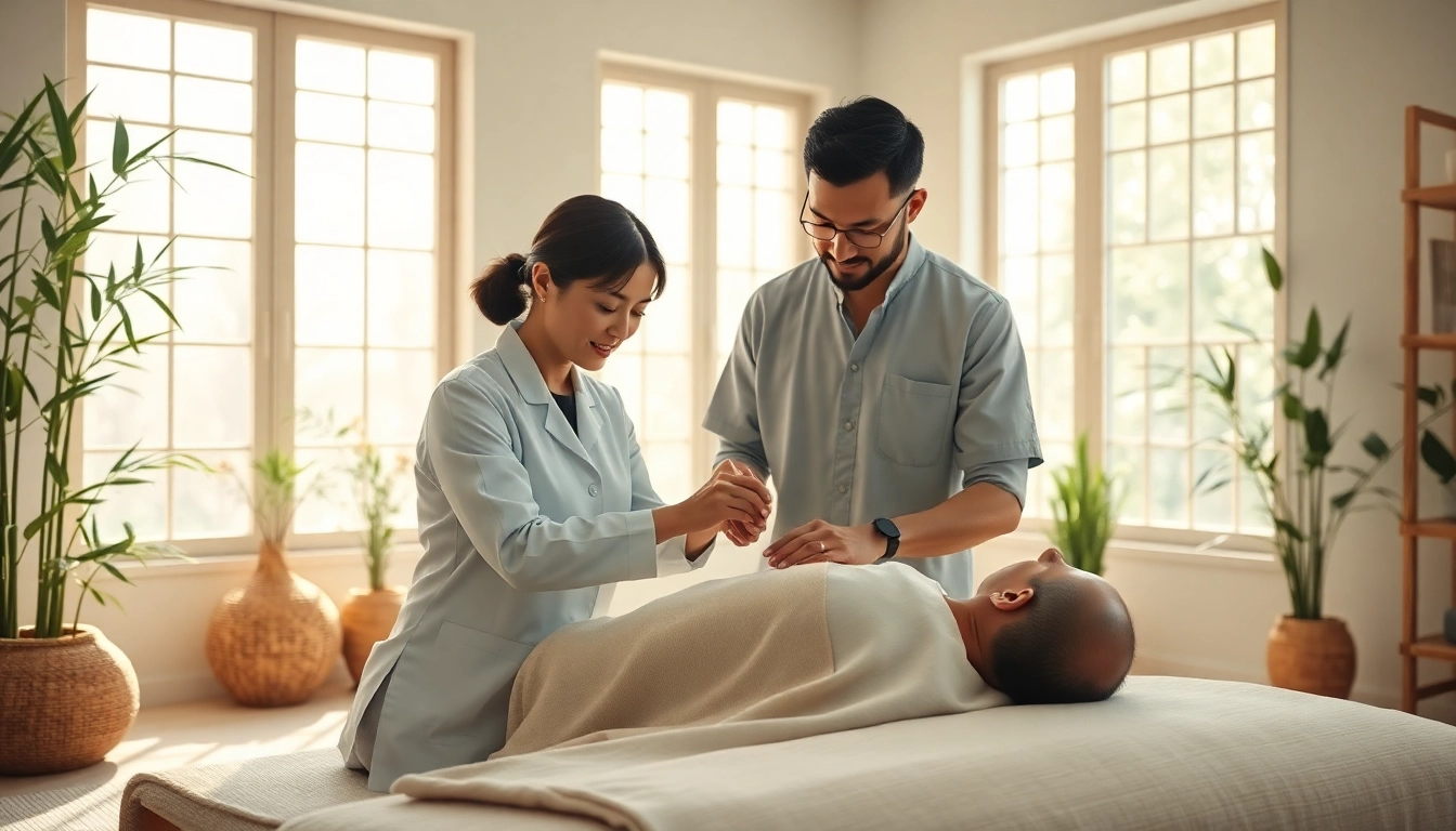 Terapi TCM dengan akupunktur yang menenangkan dan desain minimalis di ruangan yang cerah.