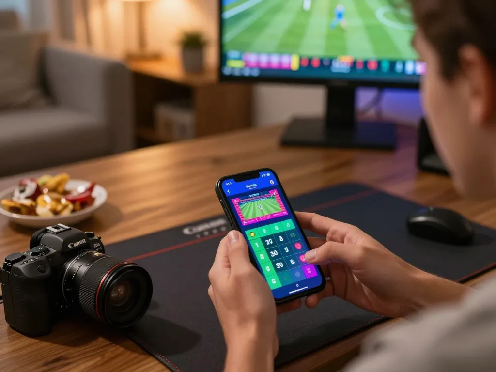Betting on slot terbaru with smartphone app showing live odds and sports schedule