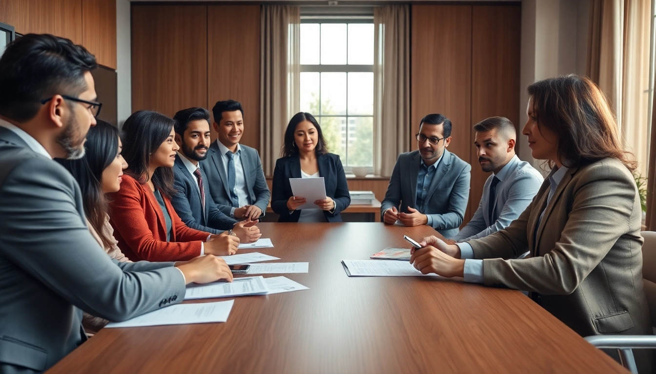 Consultation at https://www.agslawfirm.com with a diverse attorney and clients discussing legal strategies.