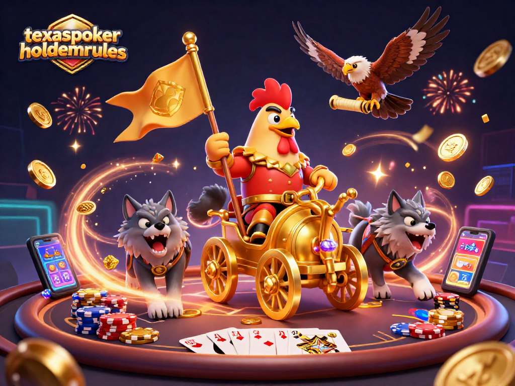 Experience the thrill of texaspokerholdemrules with a vibrant 3D scene of poker action and dynamic characters.