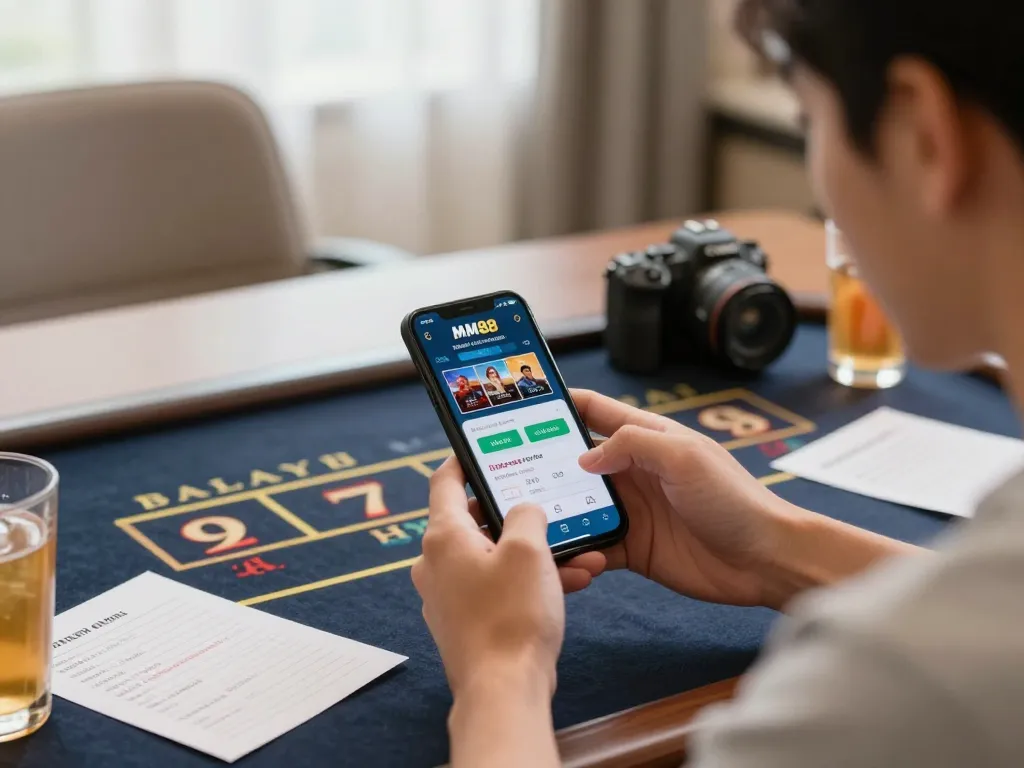 Engaging in mobile gambling with Nhà cái MM88 app in a cozy home setting.