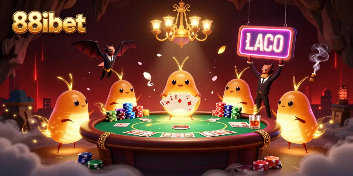 Join the excitement at 88ibet as glowworms illuminate a vibrant cave casino scene filled with poker action.