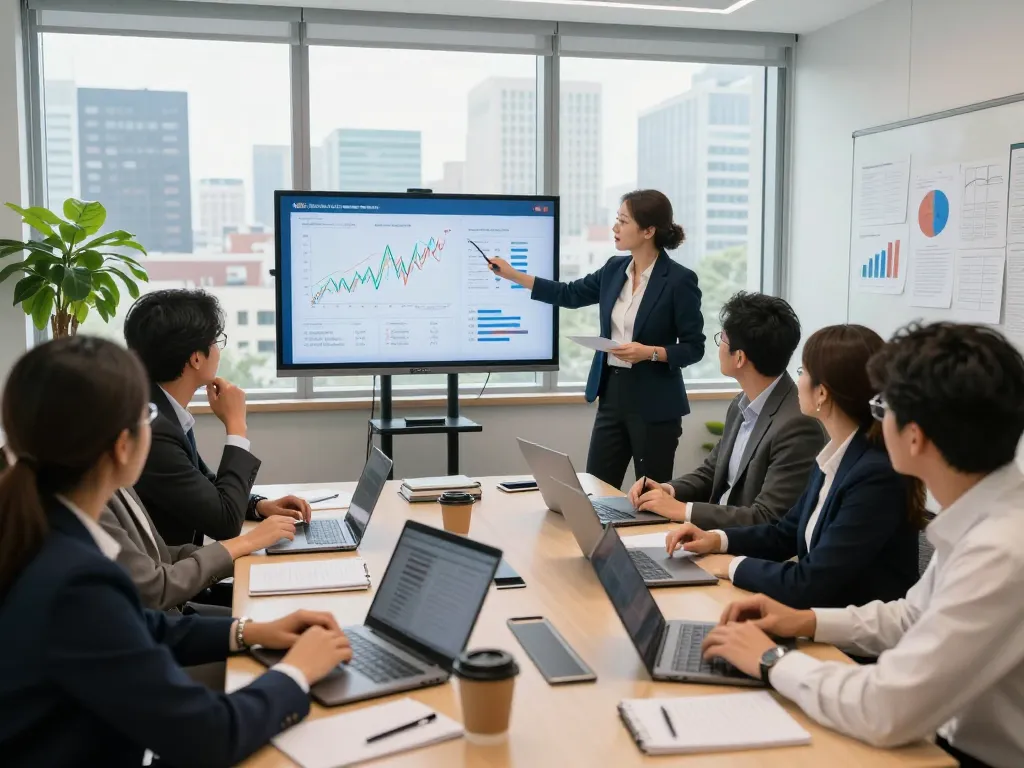 Nationwide investors group collaborating in a modern conference room during a strategy session.
