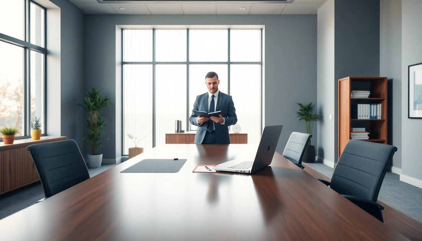 View of a professional law office at http://www.jacobsonpilaw.com showcasing a sleek desk and focused attorney.