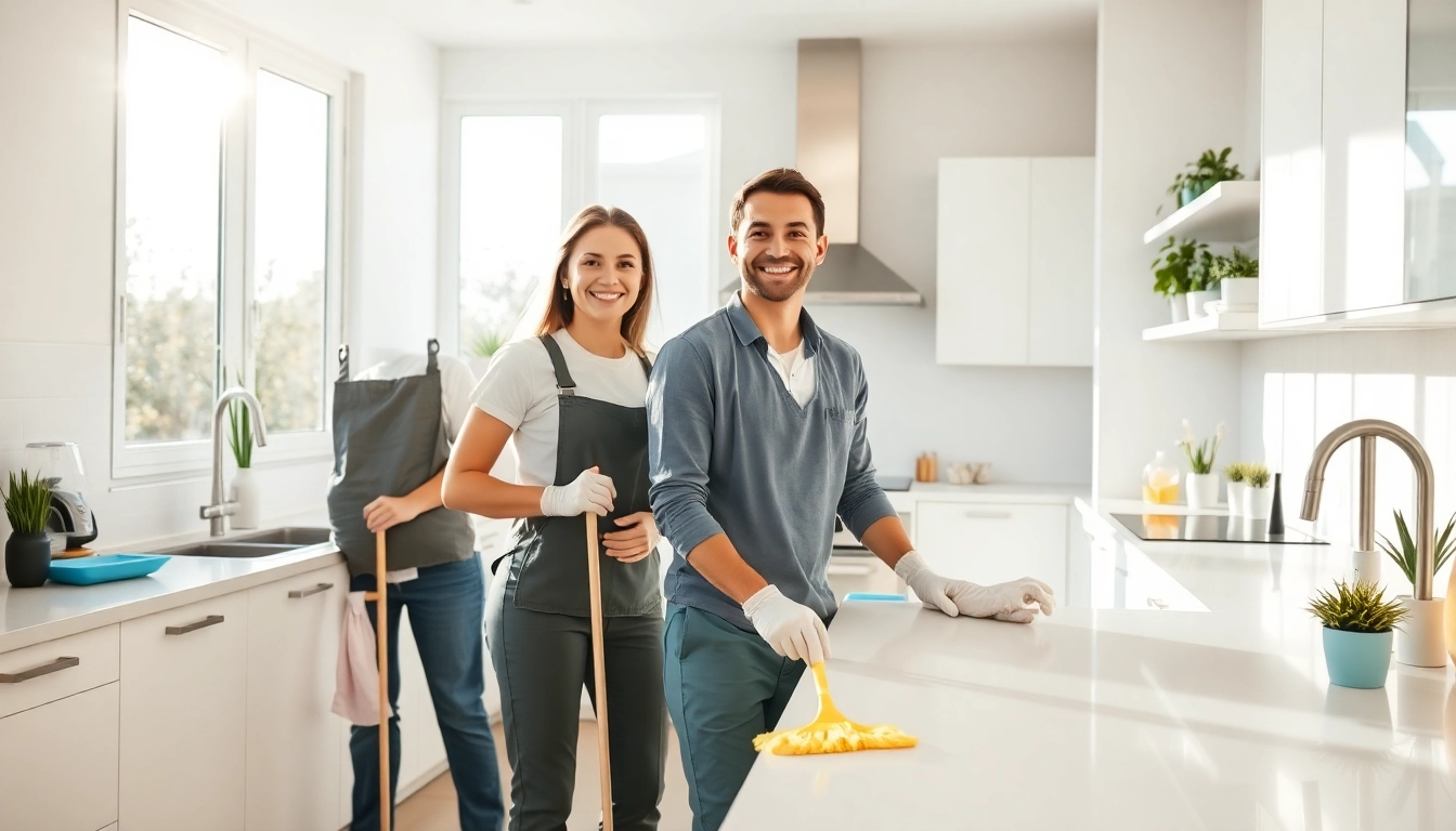 Cleaning services calgary delivered by cheerful professionals in a bright, organized kitchen.