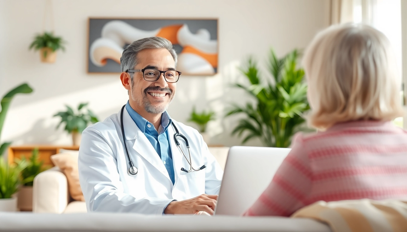 Engaging same day online doctor visit with a professional doctor consulting via video call in a cozy home setting.