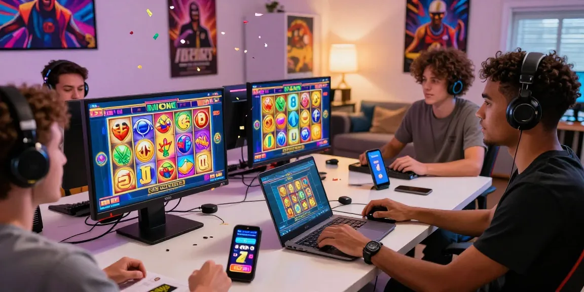 Players engaging with slot deposit 5k game on vibrant screens, experiencing immersive jackpot excitement.