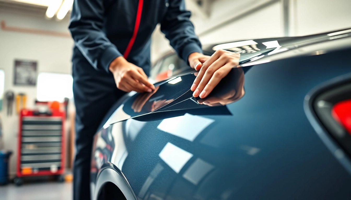 PPF installer in Fort Worth and surrounding areas meticulously applying Paint Protection Film on a luxury vehicle.