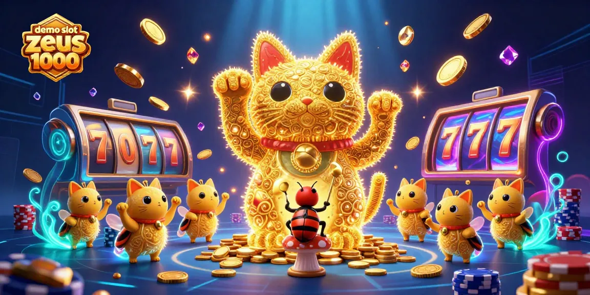 Experience lucky wins with demo slot zeus 1000 in this vibrant casino-themed scene.